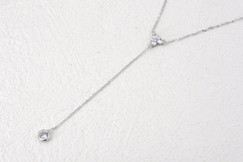 espere Womens Sterling Silver Dainty CZ Lariat Necklace Triple CZ Cluster Y-Shaped Necklace Platinum Plated - Image 4